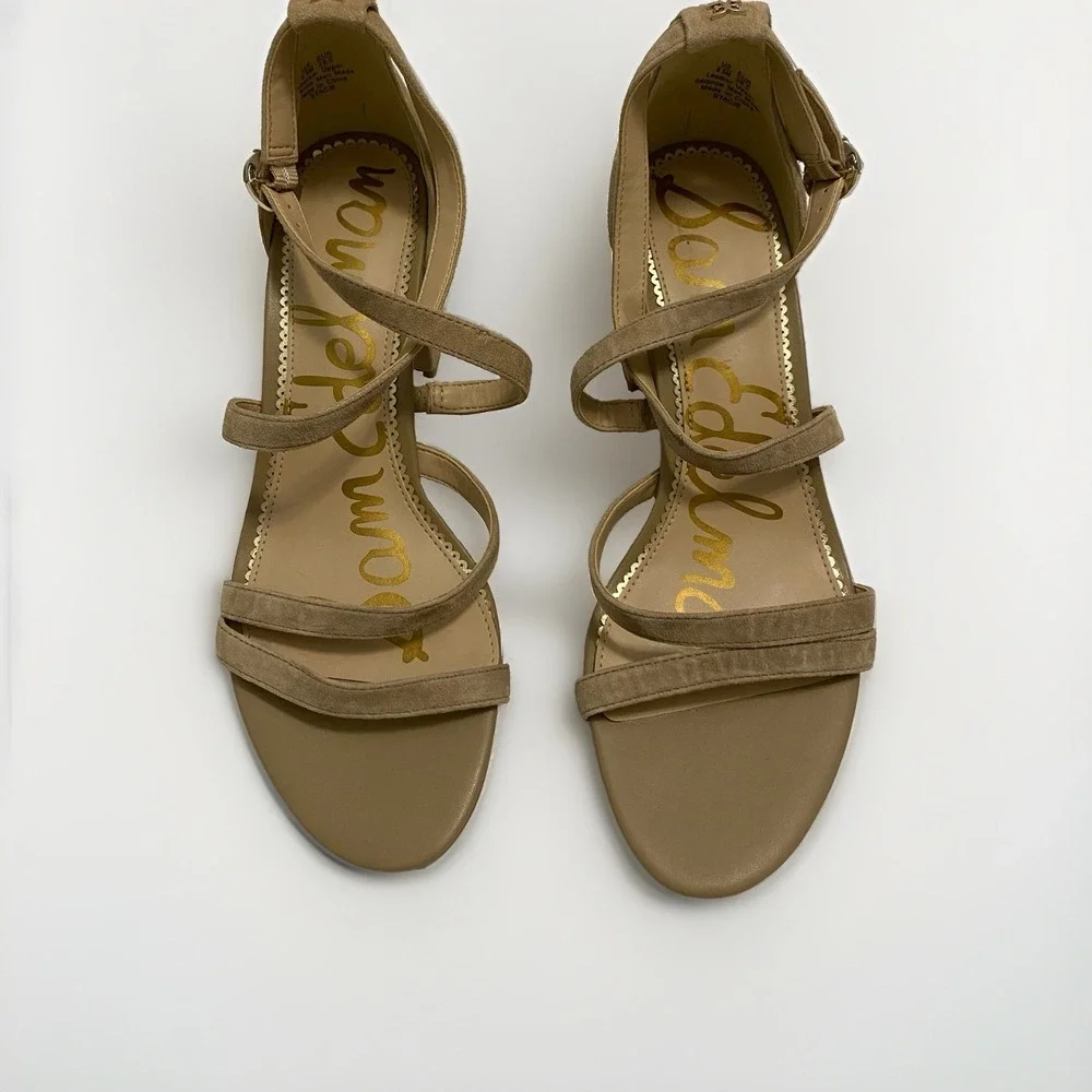 Sam Edelman Stacie Strappy Block Heel Sandals Oatmeal Suede - Size 8.5